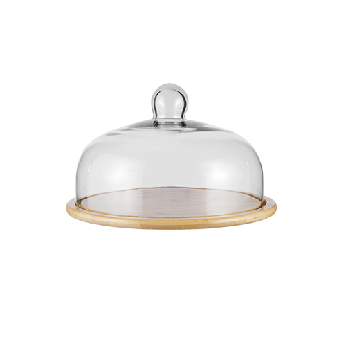 Glass Dome with Bamboo Serving Tray